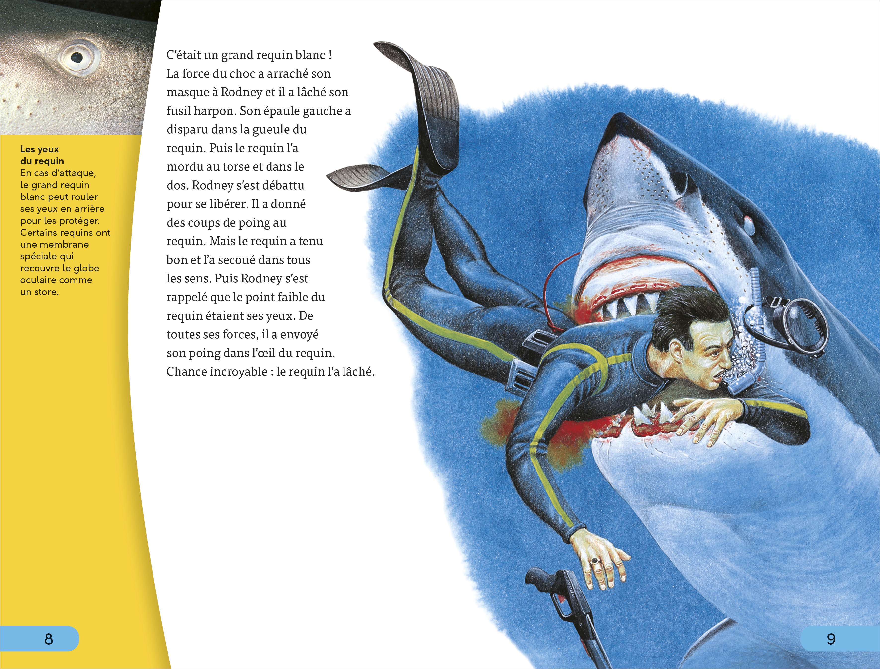 DK Super Readers Level 4 French translation Shark Attack - Danger : Requins-Spread, Image, (PRHC, Design, Do, Not, Use)-2