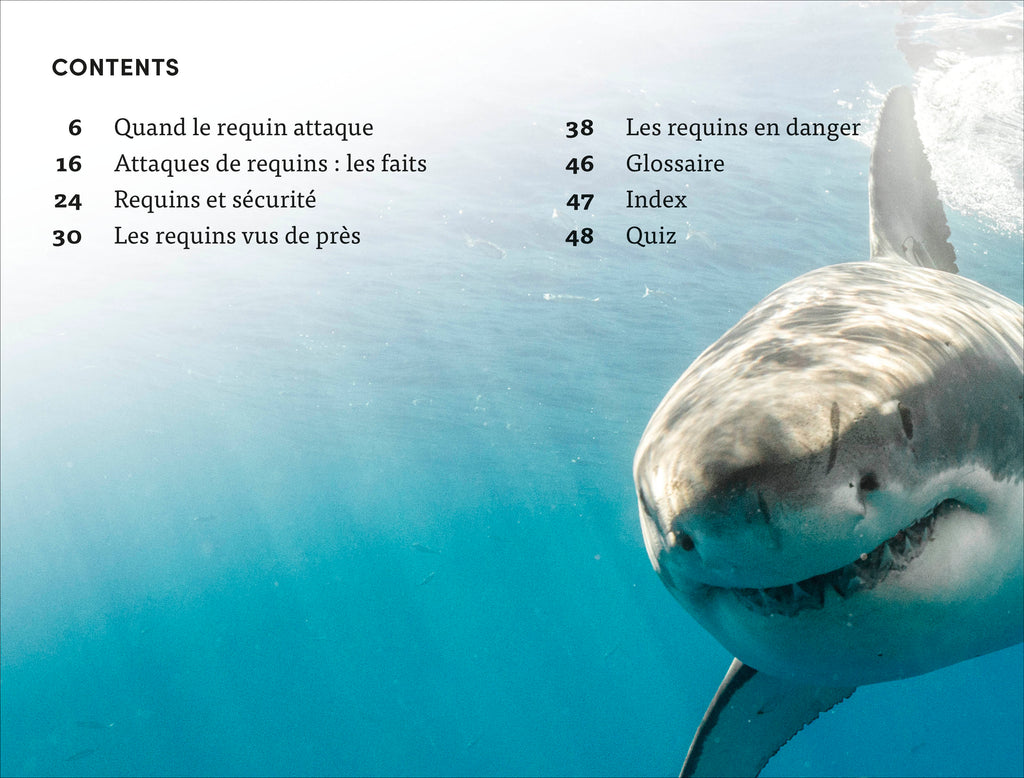 DK Super Readers Level 4 French translation Shark Attack - Danger : Requins-Spread, Image, (PRHC, Design, Do, Not, Use)-1