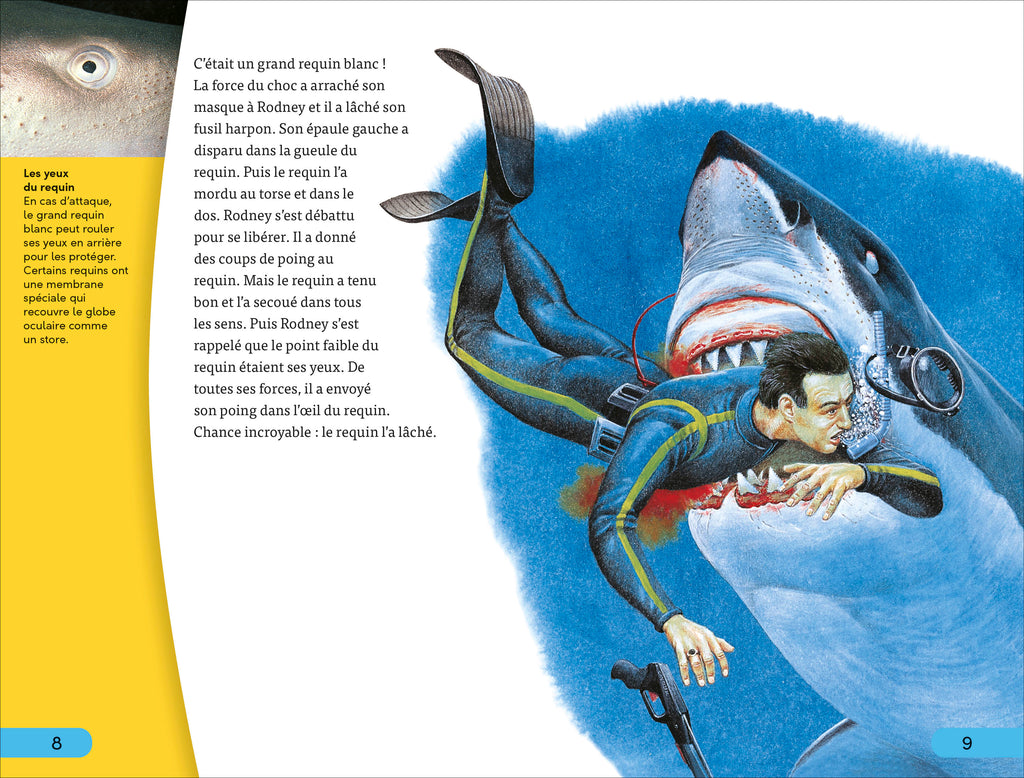 DK Super Readers Level 4 French translation Shark Attack - Danger : Requins-Spread, Image, (PRHC, Design, Do, Not, Use)-2